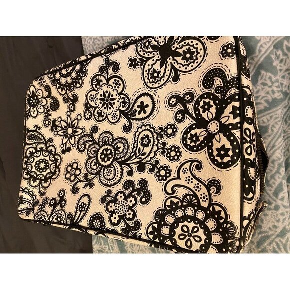 Vintage 60s suitcase carrying case Black White Floral Made in Japan Rare - Picture 5 of 5